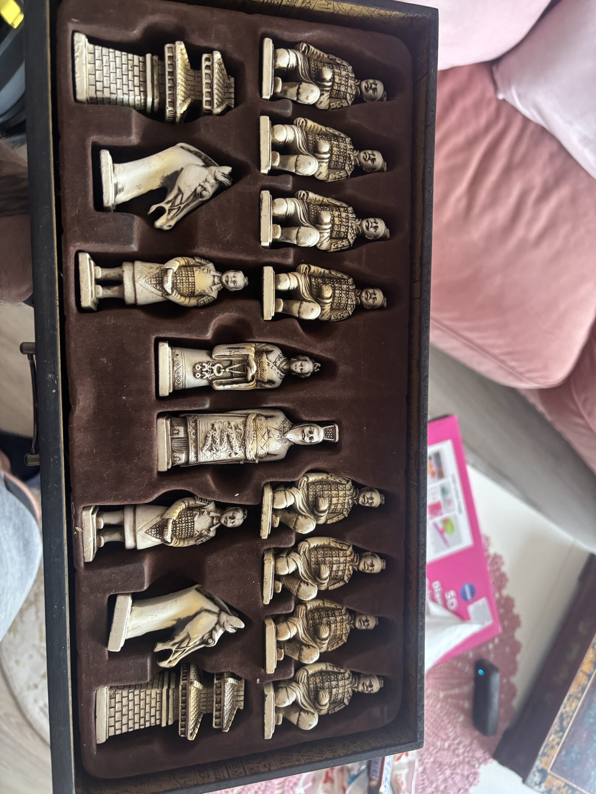Vintage Terracotta Army chess set in its fitted case