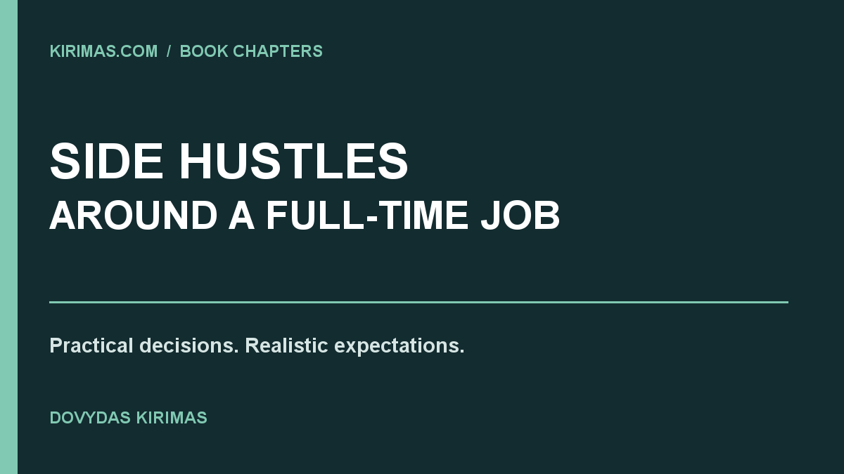 Book series cover: The Realistic Side Hustle Guide for Full-Time Workers by Dovydas Kirimas