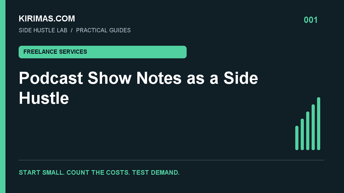 Kirimas.com guide: Podcast Show Notes as a Side Hustle: Sell a Useful Episode Package